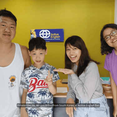 Private classes, Mingyu & Dad from South Korea, at Active English Bali