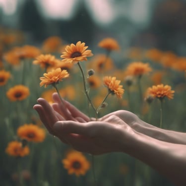 a hand holding flowers, showing Osmou's branding.