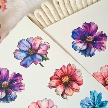 Printed sheets with purple and pink flowers