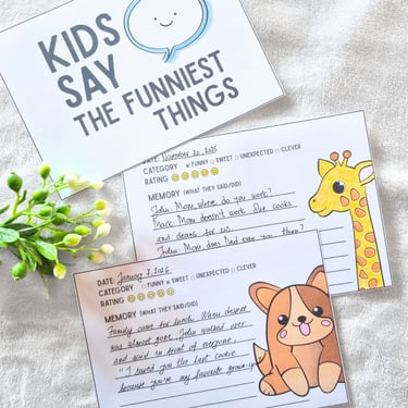 Printed cards with hand-written kid's quotes on them