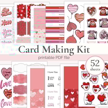 Sheets for card making Valentine's day card with love elements