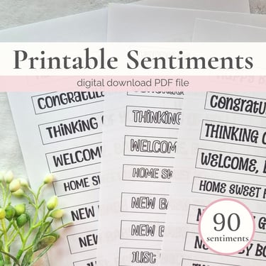 printable sentiments sheets in fun fonts