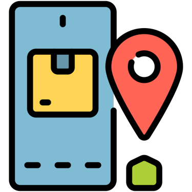 a cell phone with a map pointer to the location of a location