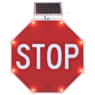 Flashing LED STOP Sign (R1-1), Solar Powered