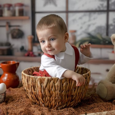 bebé sentado al lado de un oso de peluche