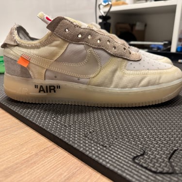 KicksReboot performed a renovation very rare Nike Air Force 1 Off-White The Ten shoes, photo taken during the process