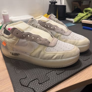 KicksReboot performed a renovation very rare Nike Air Force 1 Off-White The Ten shoes, photo taken during the process
