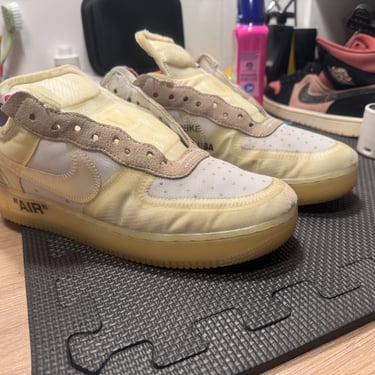KicksReboot performed a renovation very rare Nike Air Force 1 Off-White The Ten shoes, photo taken during the process