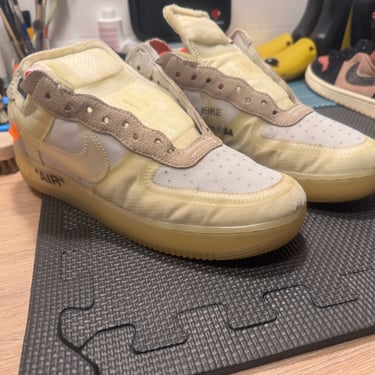 KicksReboot performed a renovation very rare Nike Air Force 1 Off-White The Ten shoes, photo taken during the process