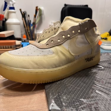 KicksReboot performed a renovation very rare Nike Air Force 1 Off-White The Ten shoes, photo taken during the process