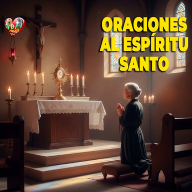 Una señora ante el Santísimo en oraciones al espíritu Santo sección de la página Voces de amor y vida
