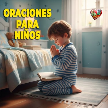 Un niño al lado de su cama en oraciones para niño sección de la página Voces de amor y vida