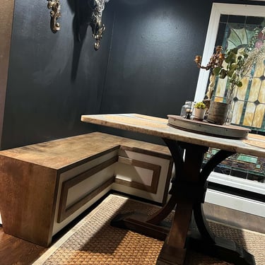 Picture of dinner table bench designed by White and Wood Custom Carpentry in Orlando Florida