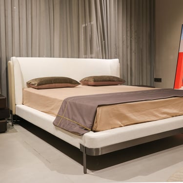 Fabric and Leather Bed with Stainless steel legs