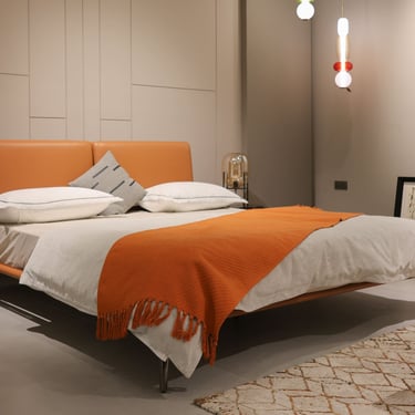 Tan Bed with metal legs