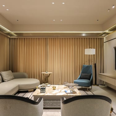 Living Room sofa set up with arm chairs