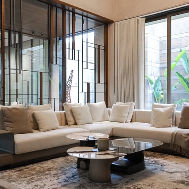 Fabric Sofa with leather L Shaped