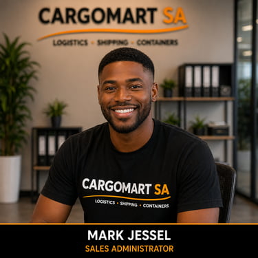 Portrait of Mark Jessel, a smiling Sales Administrator at CargoMart SA logistics and shipping company.
