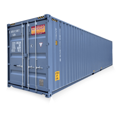 A 40ft blue steel shipping container for freight storage and industrial transport.
