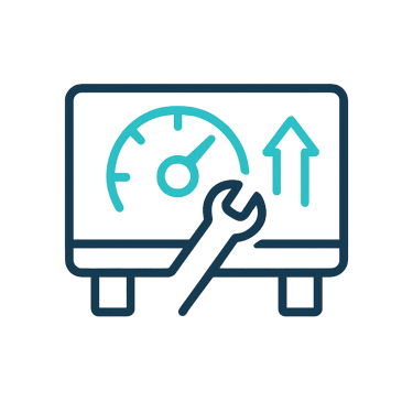 Ícone de medidor de eficiência com seta ascendente representando otimização do desempenho térmico e 