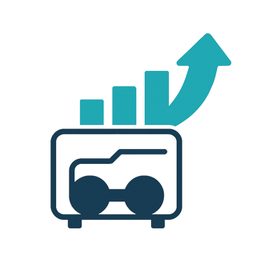 Ícone de gráfico ascendente com chiller representando comprovação de performance e eficiência energé