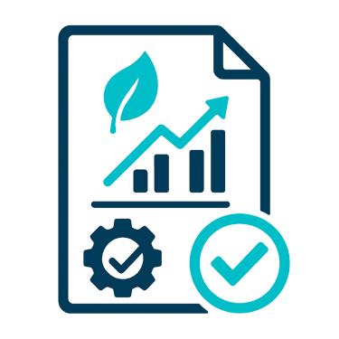 Ícone de gráfico descendente e selo de validação representando comprovação da economia de energia e 