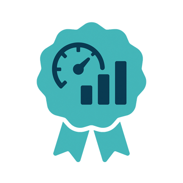Ícone de certificação CMVP e medição de eficiência energética em sistemas de climatização.