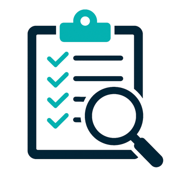 Ícone técnico representando a inspeção detalhada de componentes mecânicos, elétricos e eletrônicos e