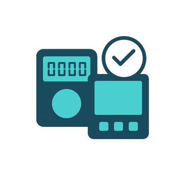 Ícone de sensor e medidor técnico representando medições de energia, vazão e temperatura com rastrea
