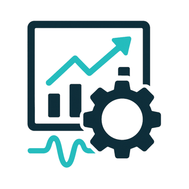 Ícone de gráfico e chip eletrônico simbolizando uso de inteligência artificial e modelagem analítica