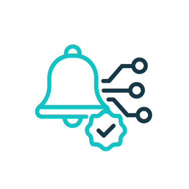 Ícone de sino e engrenagem representando geração automática de alertas de falhas e diagnóstico remot