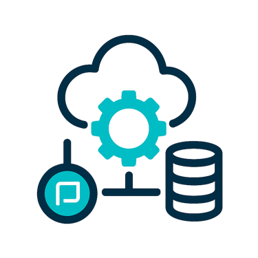 Ícone de painel de controle com indicadores de energia e fluxo, representando integração de dados e 