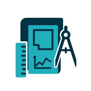 Ícone de lupa sobre engrenagem representando inspeções detalhadas e medições precisas em sistemas de