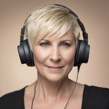 purple haired woman in black top leaning on wall