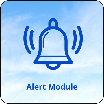Alert module icon showing bell with signal waves, representing real-time multi-channel notifications