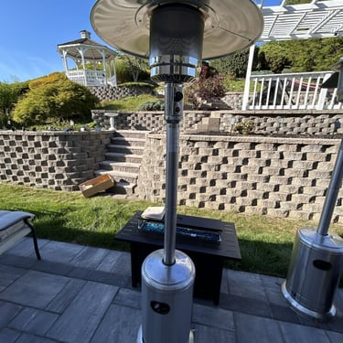A standing outdoor gas pedestal heater assembled for a client in North Andover, MA.