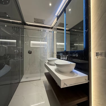 a bathroom with a sink and a large mirror