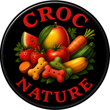 a crock of fruit and vegetables with the words croc nature