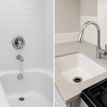 Updated bathroom after refinishing and restoration