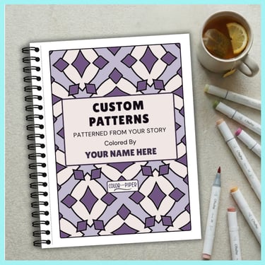 wirebound coloring book with geometric patterns entitled CUSTOM PATTERNS