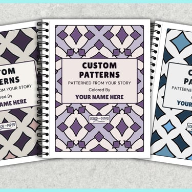 3 wirebound coloring books with geometric patterns entitled CUSTOM PATTERNS