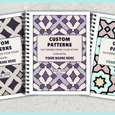 3 wirebound coloring books with geometric patterns entitled CUSTOM PATTERNS