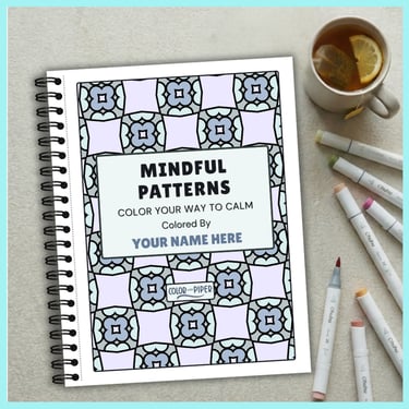 wirebound coloring book with geometric patterns entitled MINDFUL PATTERNS