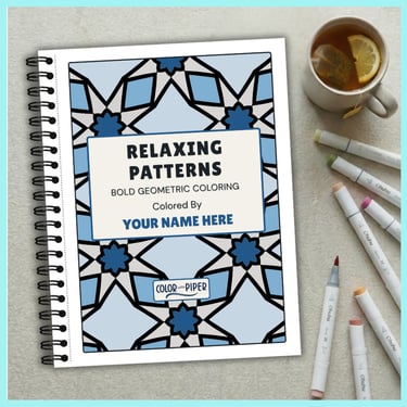 wirebound coloring book with geometric patterns entitled RELAXING PATTERNS