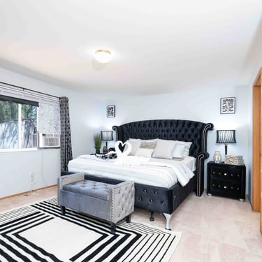 Interior view of a staged bedroom for real estate photography in lake stevens.