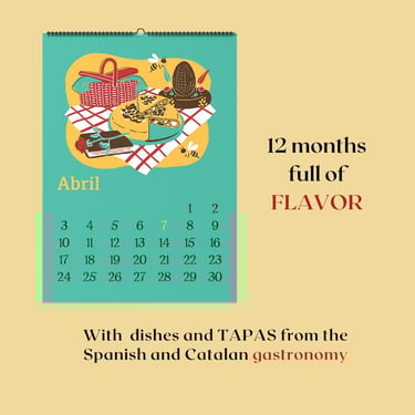 a 2023 calendar cover with food plates of Spanish gastronomy