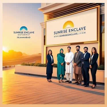 a group of people standing in front of a sign