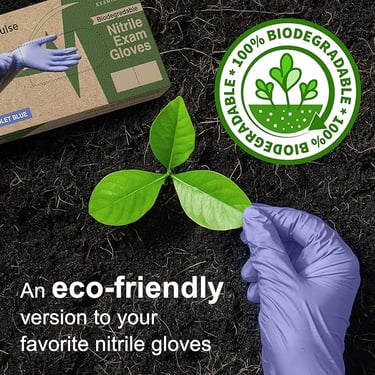 biodegradable nitrile gloves being used to plant in a garden
