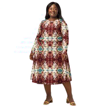 a woman in a floral dress with a floral print