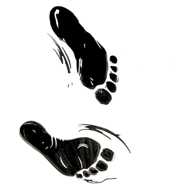 Comic style footprints in a bold black sketched appearance